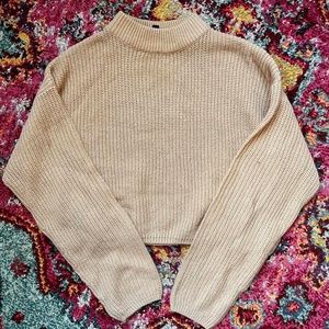 cropped mock neck tan sweater
